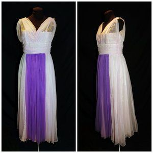 VTG 50s 60s Lavender & Purple Chiffon & Satin Grecian Gown Party Prom XXS/XS